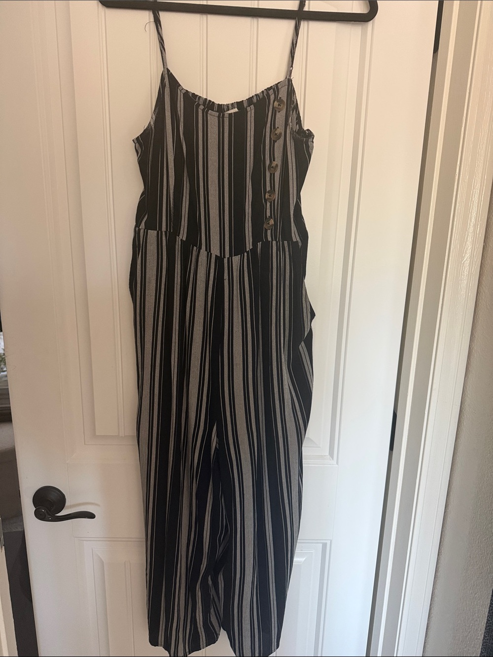 American Eagle Outfitters Black and White Striped Spaghetti Strap Jumpsuit